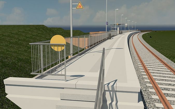 3D-Rendering einer Verkehrsstation mit einfachen Außenbahnsteig ohne Überdachung Bf. Coppenbrücke